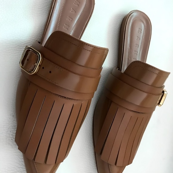 MARNI Leather Fringe Flat Kiltie Mule - SIZE 40 - Picture 5 of 6